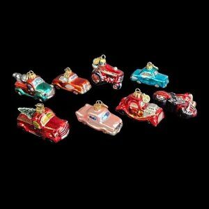 Department 56‎ Tiny Trimmings 8 Mini Glass Ornaments Vehicles Cars Truck Tractor